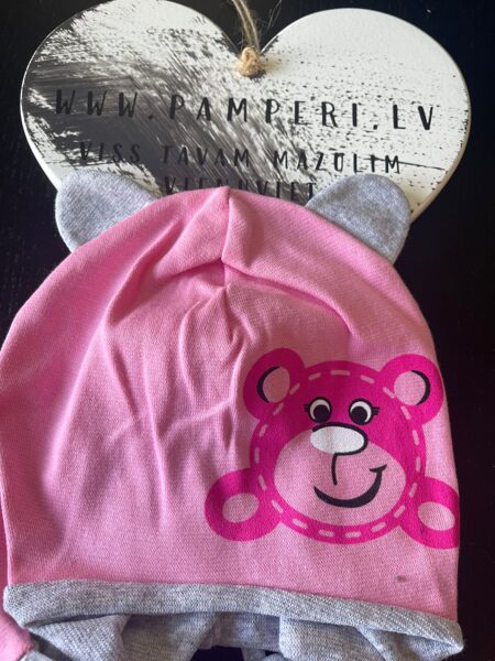 #CEPURE/sasienama/kokvilna/ar lāci+ausis/meit/rozā+pel.ausis/6-18m