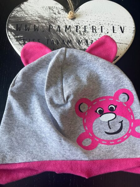#CEPURE/sasienama/kokvilna/ar lāci+ausis/meit/rozā+pel.ausis/6-18m