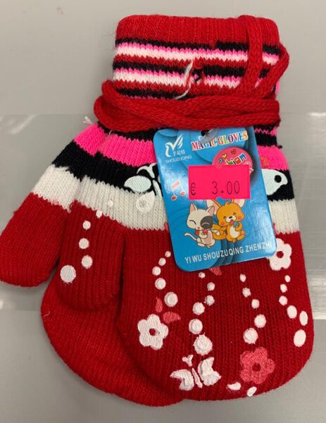 #cimdi/dūraiņi/adīti/dubultie/1-2g/ar aukliņu/sarkani ar taureņiem