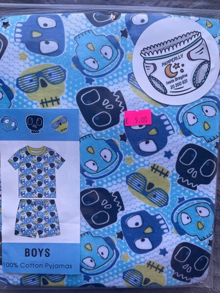 #Pidžamma puišu/110-116cm/zila ar miroņgalvām/īsās rokas+šorti