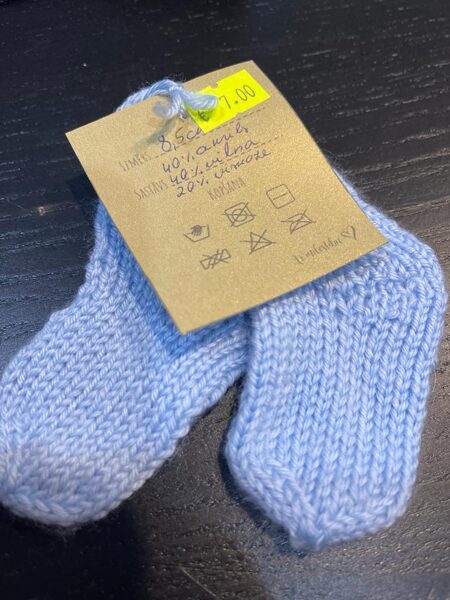 #adītas zeķītes/40%akrils/40%vilna/20%viskoze/8,5cm/gaiši zilas
