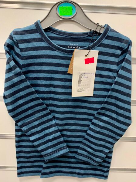 T Krekls garās rokas  zils ar tirkiza zilām strīpām 98 cm 