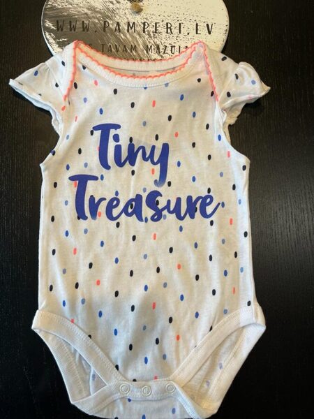 # ĪSROKU BODIJS BALTS AR KRĀSINIEM PUNKTIŅIEM UN ZILU UZRAKSTU TINY TREASURE 56 CM