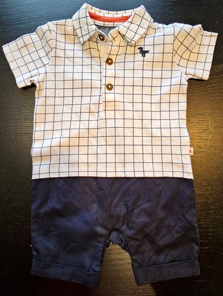 # romperis augša balta ar melnām rūtīm, apakša tumši zila 74cm/6-9mēn