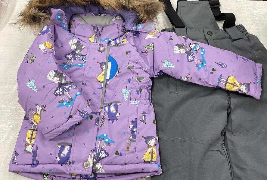 Termo kombinezons Lassye/violets ar printu/92 cm/jaka un bikses/pūkaina kapuce