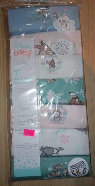 #BODY ĪSROKU 7 GAB 74 cm/6-9 mēn., BALTS,ROZĀ,ZILS,ZAĻŠ AR ZAĶI UN BEMBIJU, DISNEY