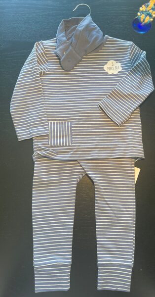 #kostīms/74cm/9-12m/krekls garās rokas+bikses+šallīte/kokvilna/zils ar baltām svītrām