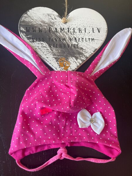 #CEPURE/sasienama/ar ausīm/kokvilna/rozā ar baltiem punktiem/balta bante/baltas ausis