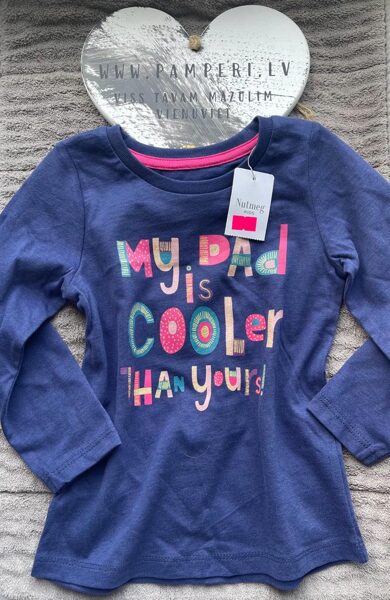 # garroku krekliņš NUTMEG 98cm/2-3 gadi, zils ar uzrakstu  my dad is cooler than yours