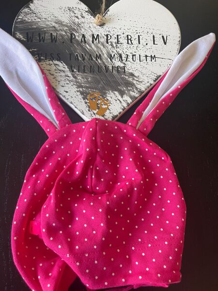 #CEPURE/sasienama/ar ausīm/kokvilna/rozā ar baltiem punktiem/baltas ausis