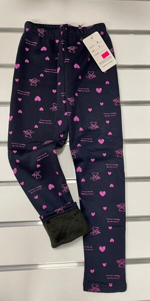 Legingi/122-128 cm/ siltie/ tumši zili ar lillā sirsniņām 