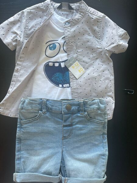 #kostīms/80cm/9-12m/dzinsu šorti,krekls,tkrekls