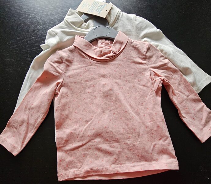 # garroku krekli 2 gab./80cm/9-12mēn, balts un rozā ar sirsniņām