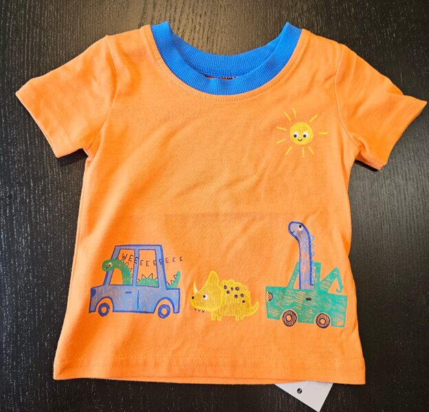 # īsroku krekls oranž ar dinozauriem auto 56-62 cm