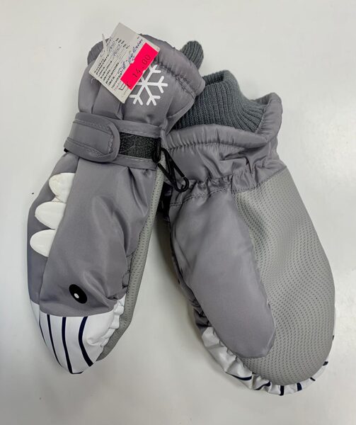 Sniega cimdi 5-7 gadi/Pelēki ar haizivs motīvu.