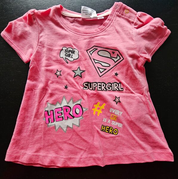 # īsroku krekls 80cm rozā ar uzrakstu SUPER GIRL HERO