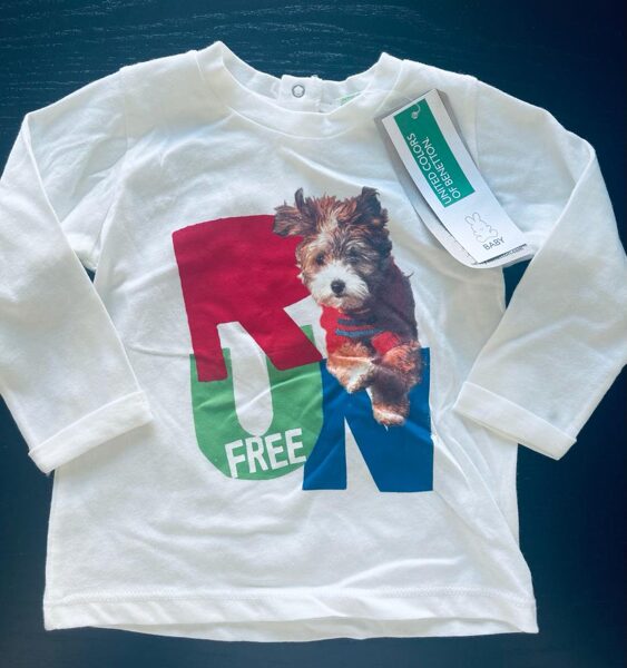 #krekls ar garām rokām/68cm/balts ar suni/United