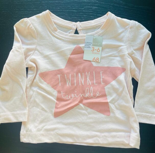 #krekls ar garām rokām/68cm/maigi rozā ar zvaigzni/3-6m