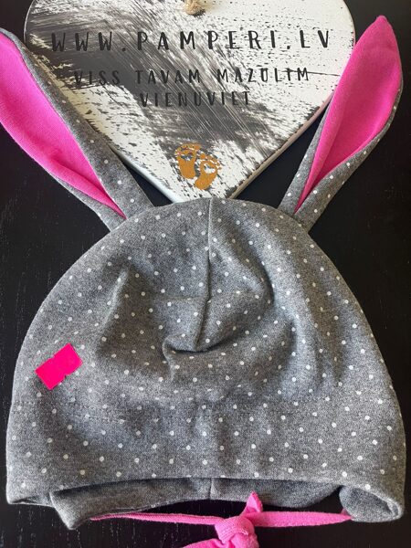 #CEPURE/sasienama/ar ausīm/kokvilna/pelēka ar baltiem punktime,rozā ausis