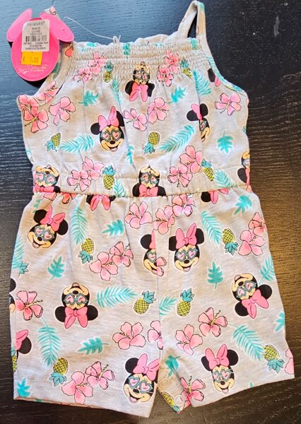 # romperis 74cm/6-9mēn/ pelēks ar minniju, ziediem,ananāsiem