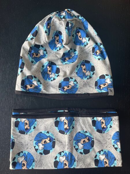 Cepure MICKEY MOUSE pelēka/ar zilu Mickey Mouse/plāna odere/+tuneļšalle 54 cm