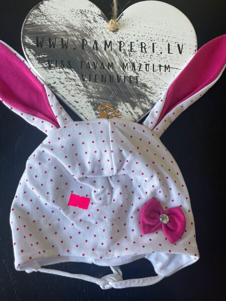 #CEPURE/sasienama/ar ausīm/kokvilna/balta ar rozā punktiem/rozā ausis