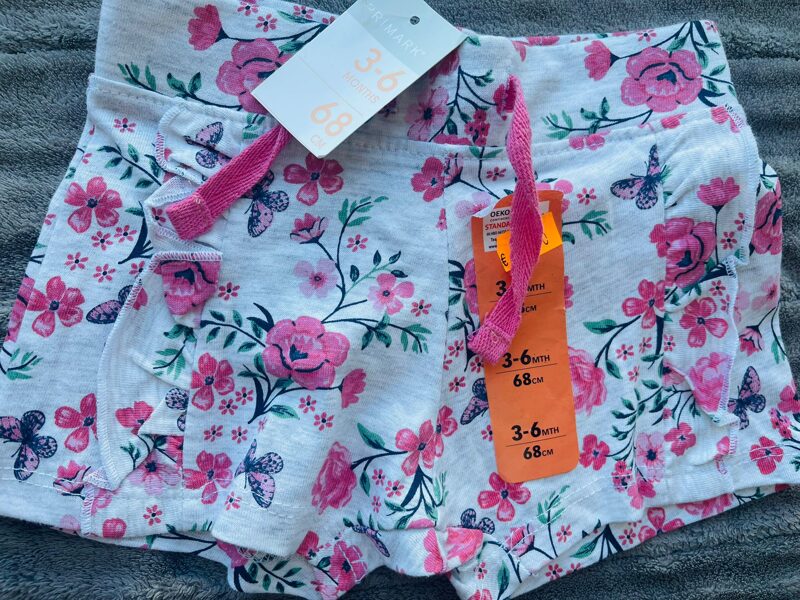#šorti/68cm/3-6m/pelēki ar ziediem/kokvilna