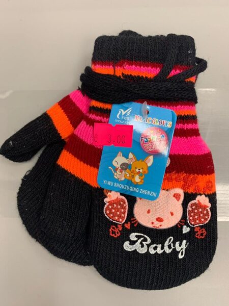 #cimdi/dūraiņi/adīti/dubultie/1-2g/ar aukliņu/melni ar rozā