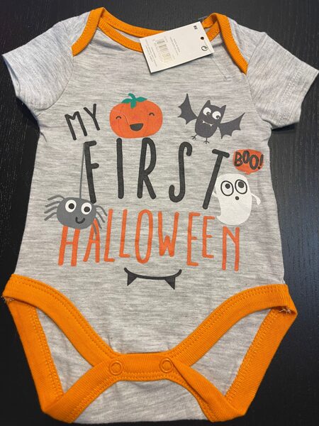 # ĪSROKU BODY 62-68 cm CM/ GAIŠI PELĒKS AR UZRAKSTU MY FITRS HALLOWEEN