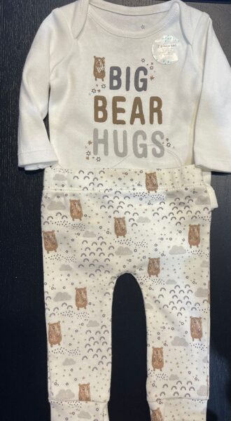 # kompl./ new born body balts ar uzrakstu BIG BEAR HUGA+ bikses baltas ar lāčiem