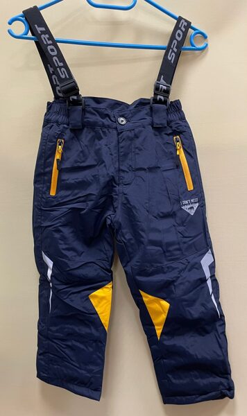 Ziemas bikses/110cm/ar lencēm/mitrumizturīgas/TUMŠI ZILAS arTUMŠI DZELTENIEM elementiem/ar lāci1978