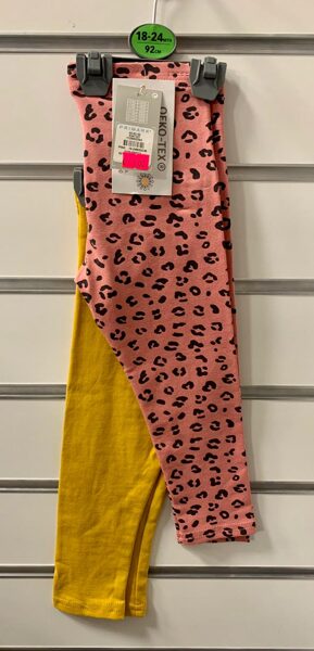 Legingi 2gb/18-24 mēn./92cm/Dzelteni+Rozā ar melniem plankumiem.