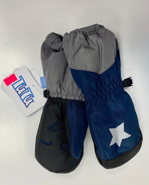 Sniega cimdi 1-2 gadi/Pelēks,zils ar melnu plaukstas daļu, virspusē - atstarojoša zvaigzne.