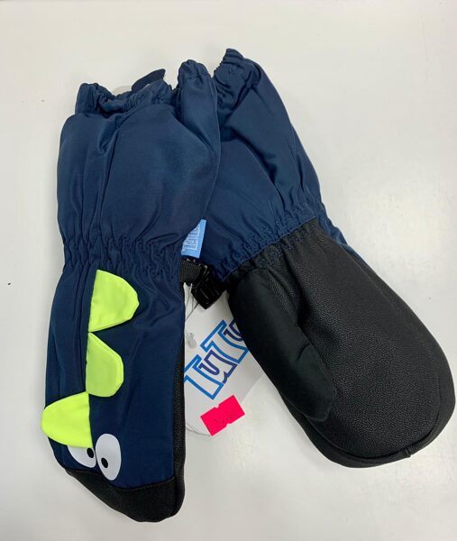 Sniega cimdi 1-2 gadi/Tumši zili ar melnu plaukstas daļu, gaiši zaļi elementi virspusē.