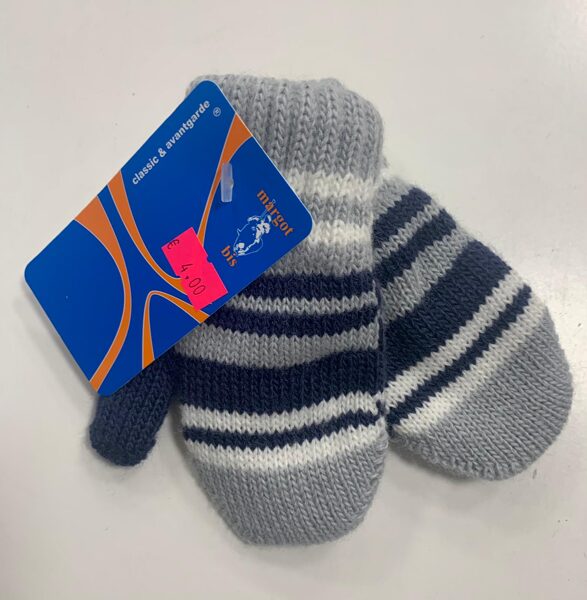 Siltie cimdi 2-4 gadi/Krāsas-pelēkas, baltas, tumši zilas svītras.