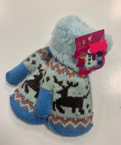 Siltie cimdi 2-4 gadi/Zilgani ar tumši brūnu briedi, augša-gaiši zila, pūkaina.