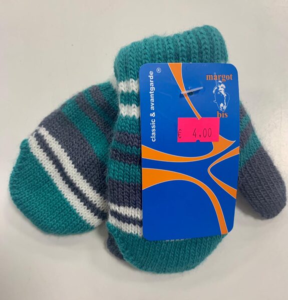 Siltie cimdi 2-3 gadi/Krāsas-zaļas, baltas, pelēkas svītras.