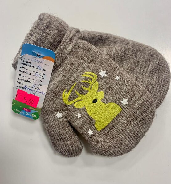 Siltie cimdi/14cm/Brūni ar dzeltenu briedi.