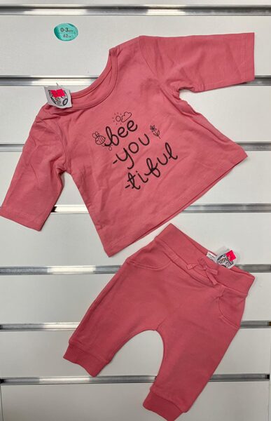 Garroku krekliņš+bikses/0-3 mēn./62cm/Rozā ar uzrakstu bee-you-tiful.