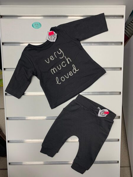 Garroku krekliņš+Bikses/0-3 mēn./62cm/Melns ar uzrakstu Very much loved.