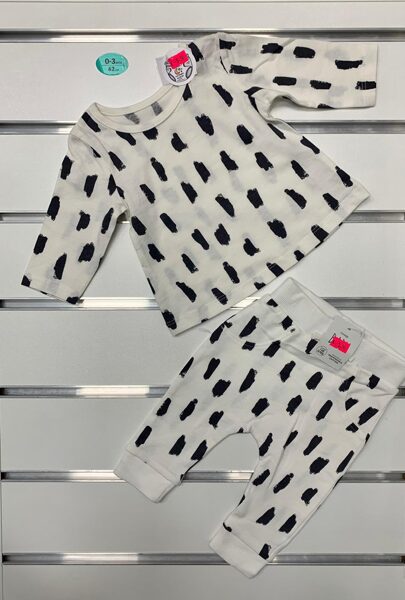 Garroku krekliņš+Bikses/0-3 mēn./62cm/Balts ar melnām, īsām svītrām.