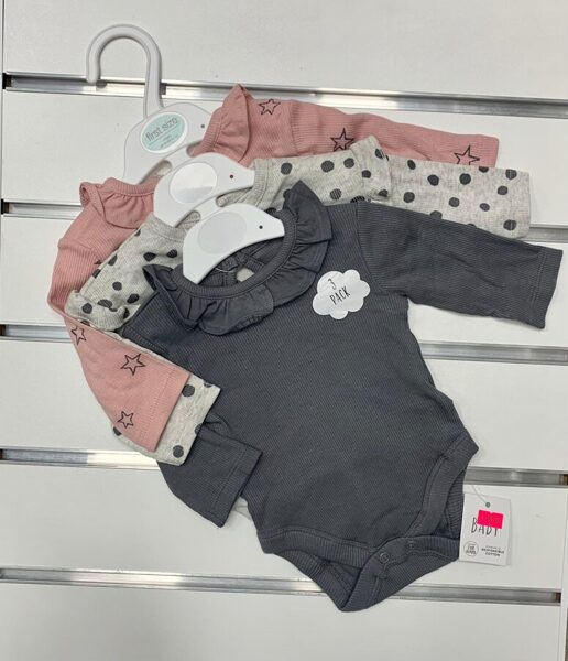 Garroku bodiji 3gb/First size/Pelēks+Rozā+Pelēks ar melnām pumpām.