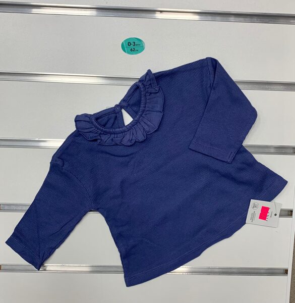 #Garroku krekliņš 0-3 mēn./56-62cm/Zils ar volānu kakla daļā.