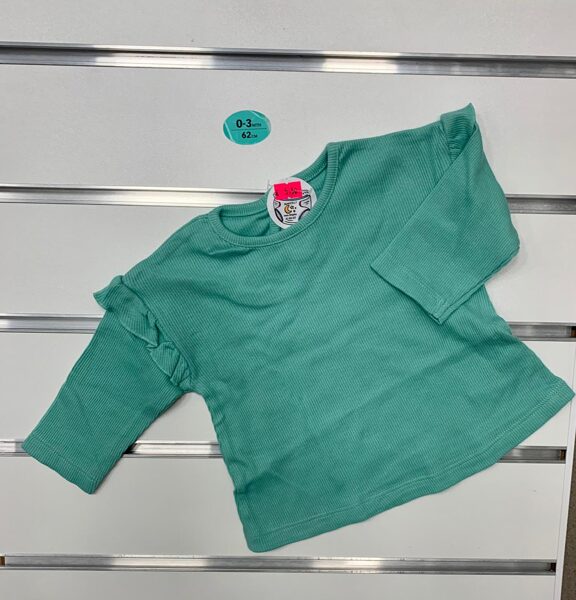 #Garroku krekliņš/0-3 mēn./56-62cm/Zaļš ar volāniņiem pie pleciņiem