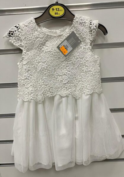 #Svinīga kleitiņa ar īsām rokām 9-12 mēn./80cm/Balta ar puķainu augšdaļu