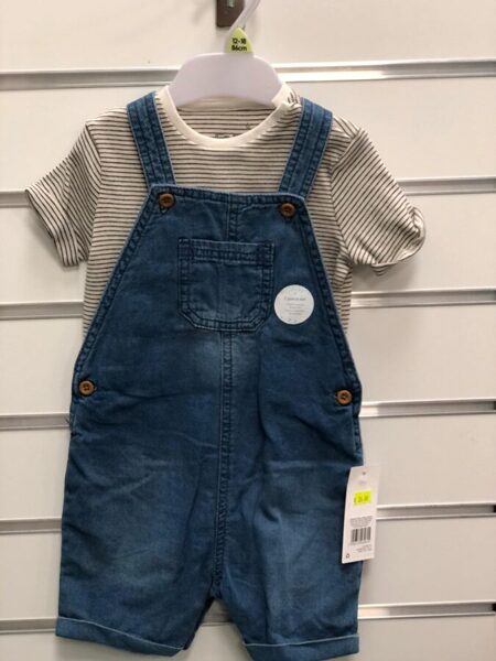 #Vasaras komplekts 6-9 mēn./74cm/Svītrains body ar džinsa kombinzonu