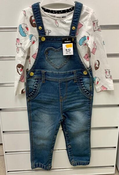 #GARROKU KREKLIŅŠ+DŽINSA KOMBINEZONS 6-9 MĒN./74CM,/KREKLIŅŠ BALTS AR DZĪVNIEKIEM.