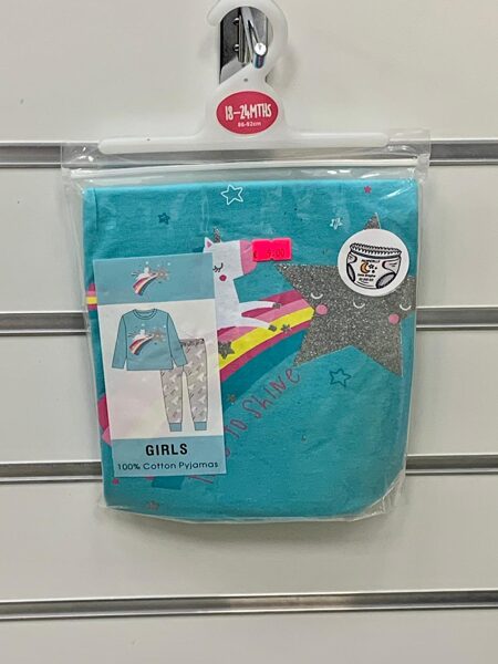 Pidžama meiteņu/garās rokas+garās kājas/18-24 mēn./86-92cm/Zila augša ar vienradzi un pelēku zvaigzni+pelēkas bikses.