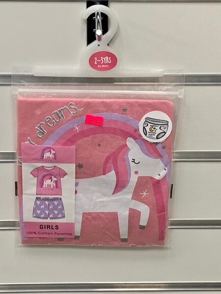 Pidžama meiteņu/īsā/2-3 gadi/92-98cm/Rozā augša ar varavīksni un vienradzi+violeta apakša