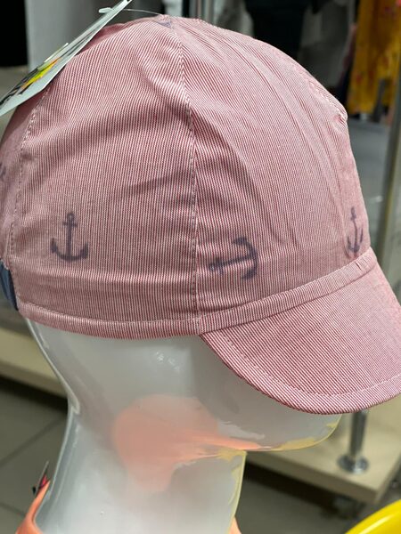 Vasaras cepure (kepka)/ izmērs 44-46/Rozā ar enkuriem/aizmugurē gumija